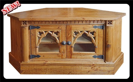 Minster Gothic Fusion Corner TV / Media Stand / Cupboard (Antique Pine Stain)