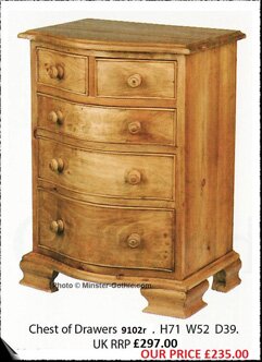 KeenPine Classics Serpentine Front Small Chest of Drawers / Bedside Cabinet #9102r