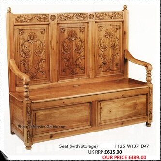 KeenPine Classics Sunflower Carved 3-seater Settle with Storage #4511
