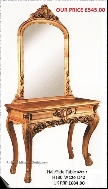 KeenPine Classics 4ft Hall / Side Table with Mirror #S2ar-r