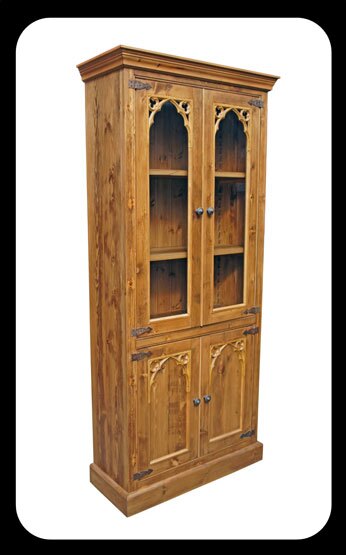 Minster Gothic Rustic Glazed Bookcase / Display Cabinet